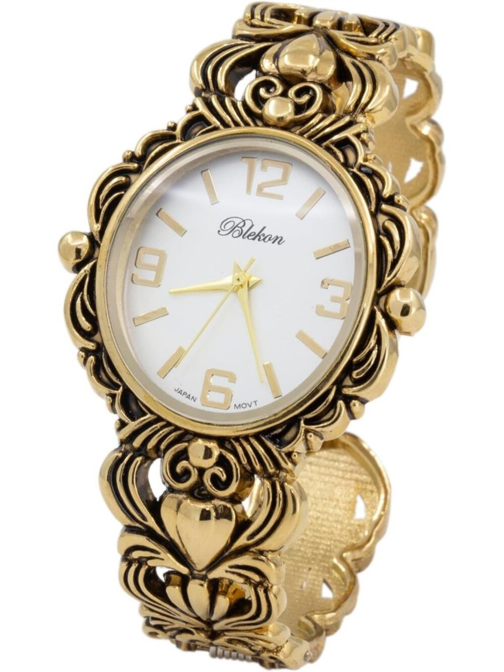 Women's Gold 35mm Case Egyptian Style Concho Cuff Bangle Quartz Wrist Watches